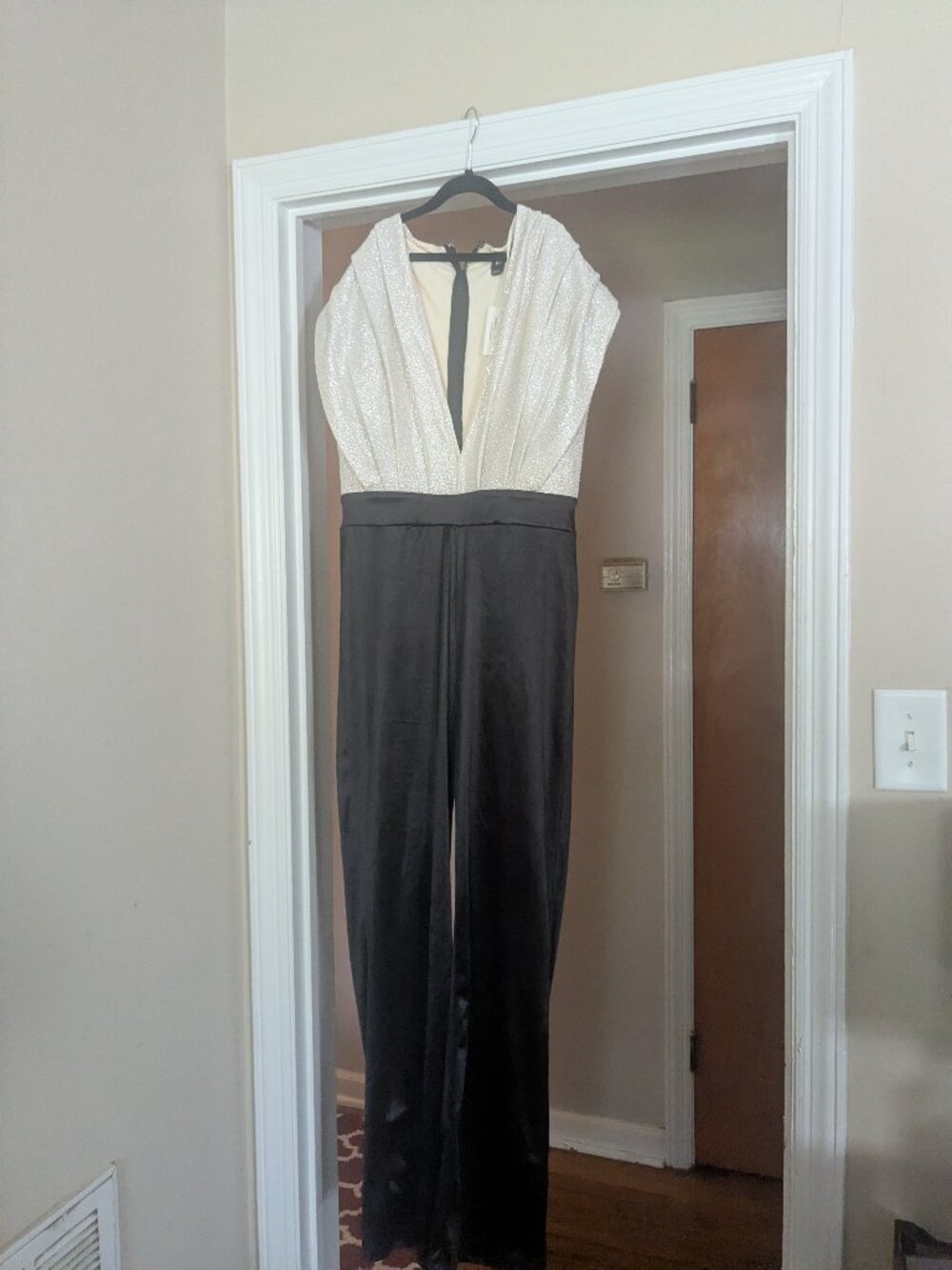 Windsor Size Large Black and Pale Gold Low Cut V-Neck Jumpsuit
